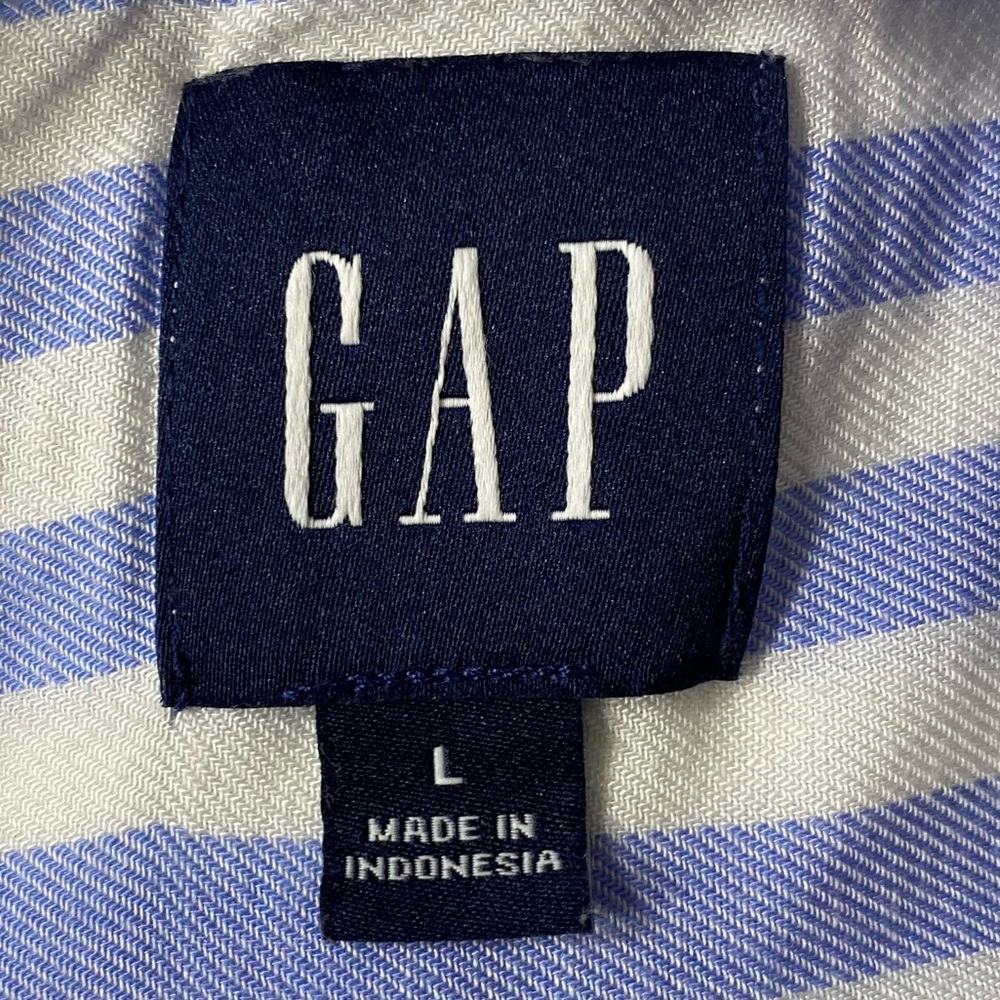 Gap Blue White Striped Popover Summer Spring Rayon Viscose Blend Blouse L - Picture 12 of 14